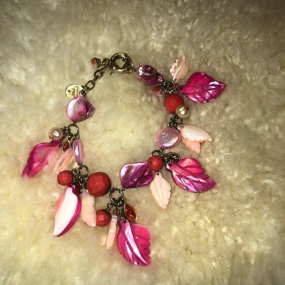 VTG Dyrberg Kern Pink Pearl Carved Alabaster Costume Real Pearls Shell Leaves 7” - Picture 2 of 6